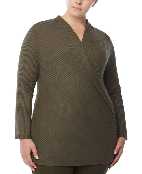 Jones New York Plus Size Waffle Knit Faux Wrap Top